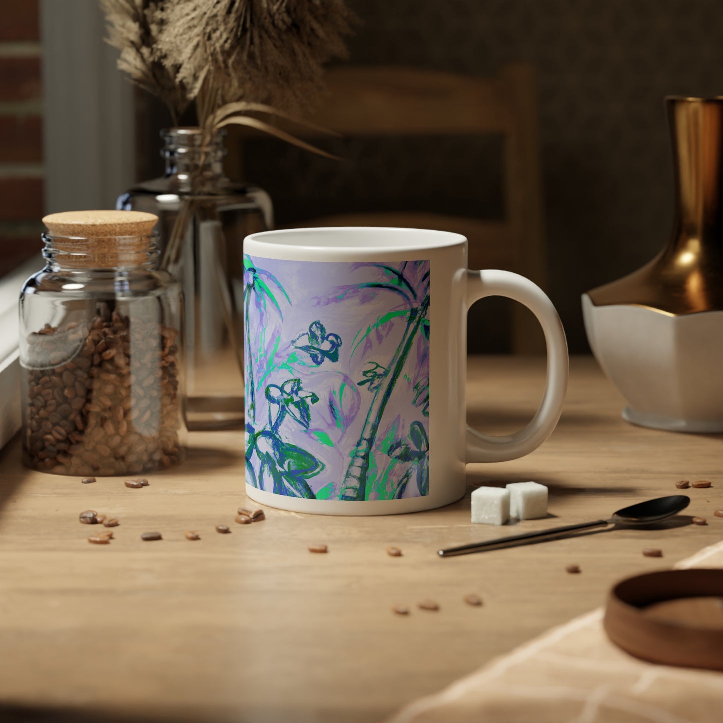 Jumbo Mug, 20oz, Tropical Doodles, Purple | Tropical Coffee Cup