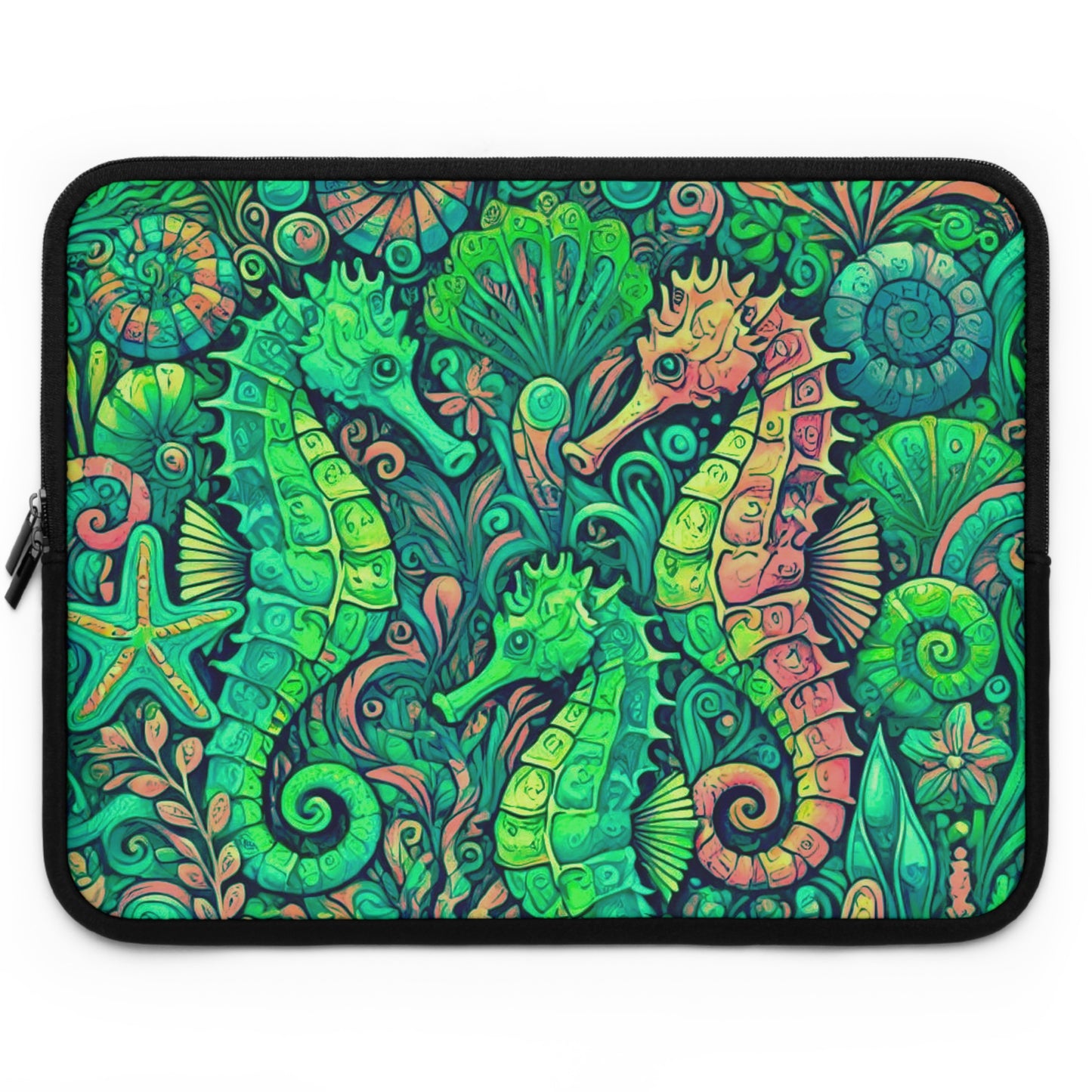 Tropical Laptop Sleeve, 5 Sizes - Perfect for Beach Lovers & Students / Seahorses,  Lime