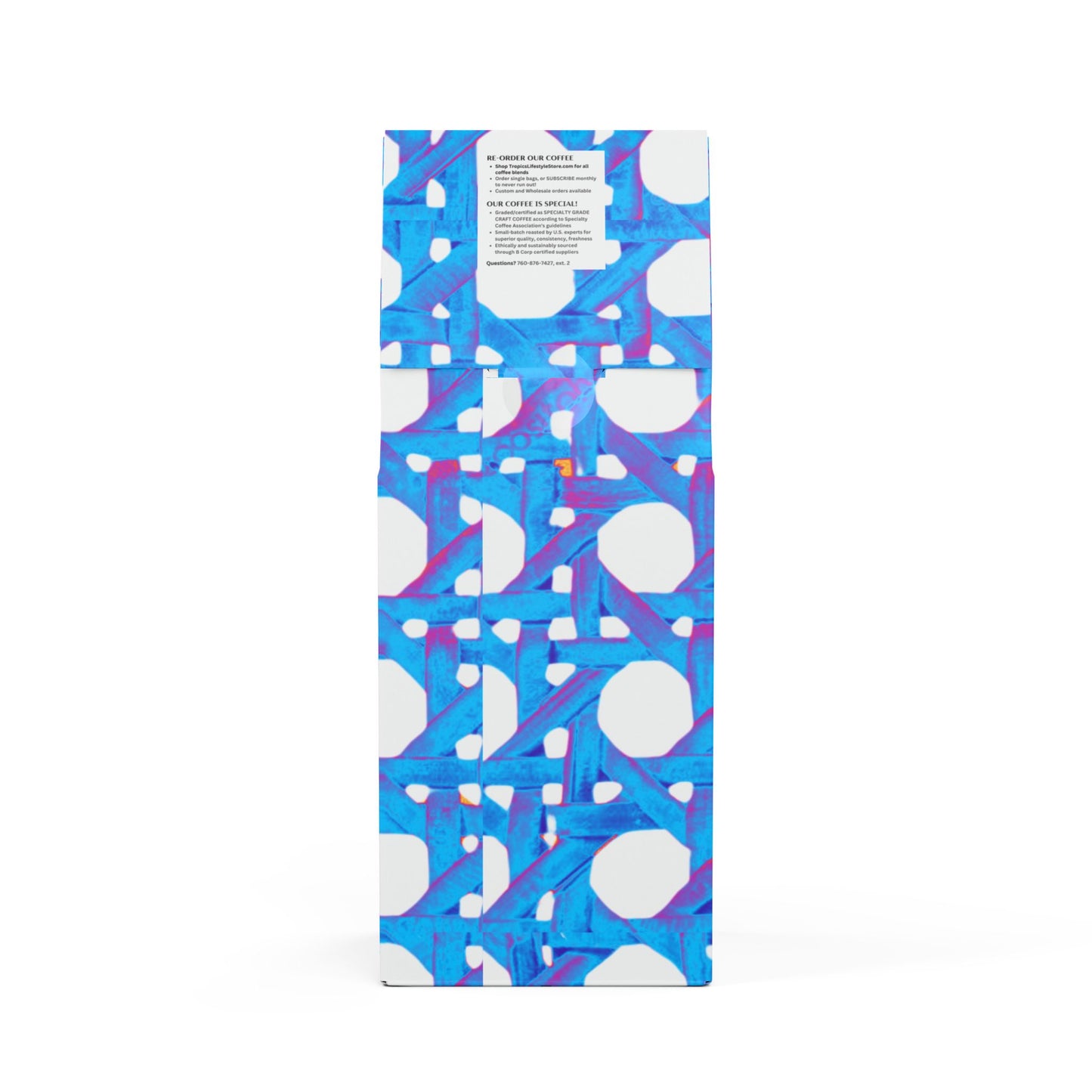 Cocoa Palms Blend™ (Medium-Dark Roast) Specialty Grade Craft Coffee / Chair Wicker, Turquoise