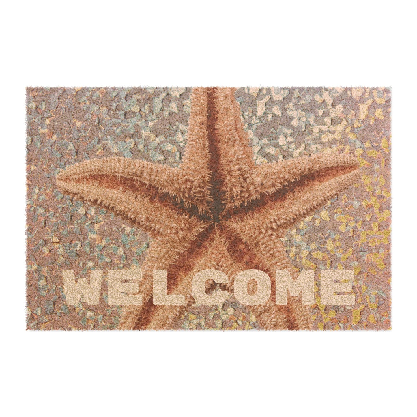 Tropical Ocean Doormat - Vibrant Coconut Fiber Entrance Mat / WELCOME Disco Starfish