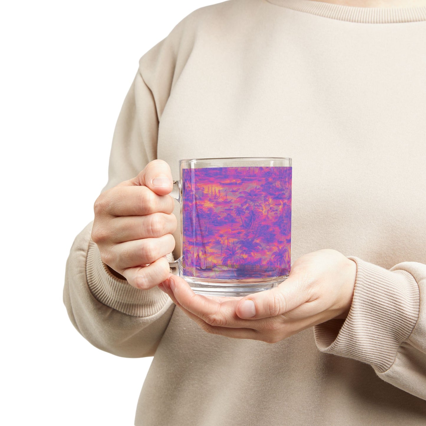 Tropical Glass Mug - 10oz Coffee Cup / Crazy Cool Tropical Toile