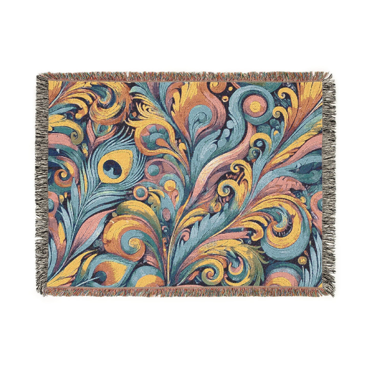 Woven Blanket, 3 Sizes - Tropical Home Decor / Peacock Feather Currents