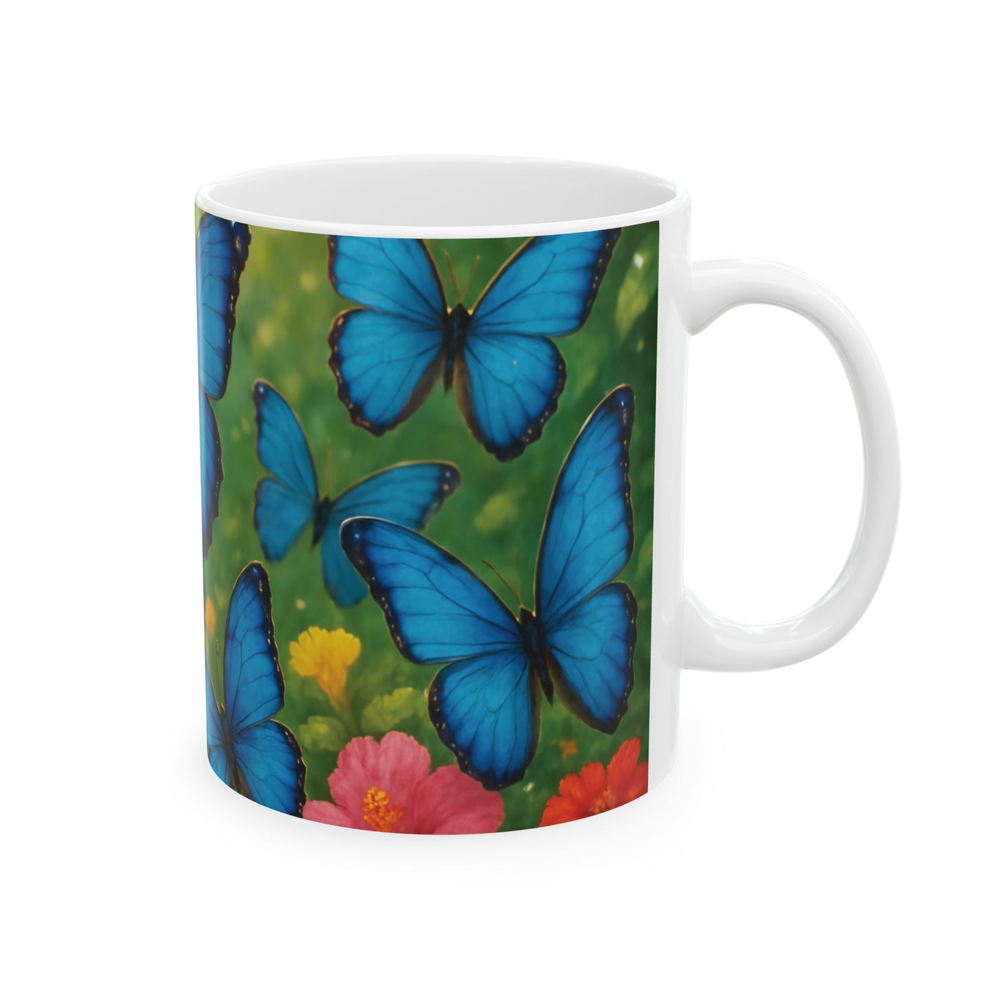 Ceramic White Mug - 11oz & 15oz,  Morpho Butterflies Flight