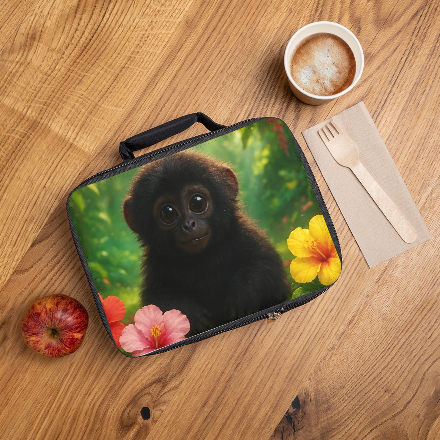 Baby Howler Monkey Rainforest Lunch Bag - Eco-Friendly Insulated Tote, Adult and Child Lunchbox / Perfect for Picnics, Beach Outings