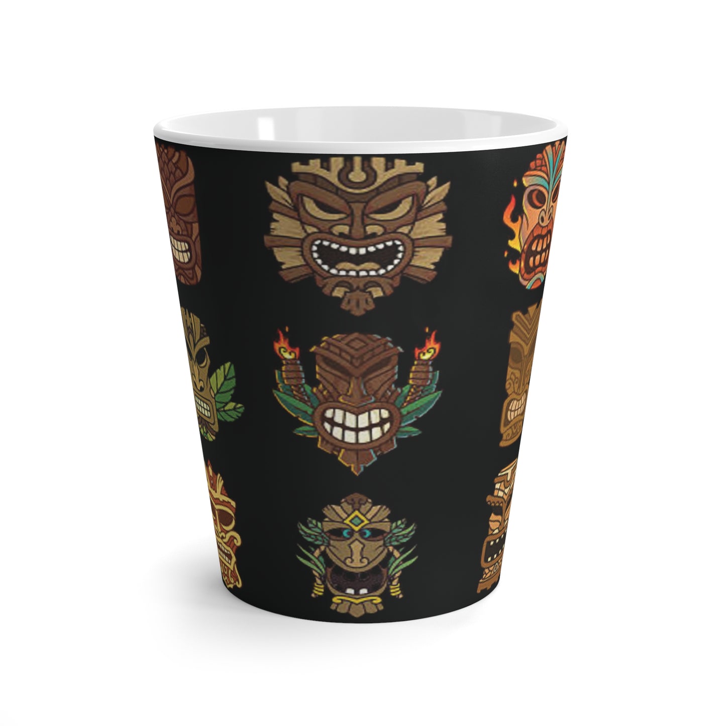 Latte White Mug - Tiny Tiki Dudes, Black