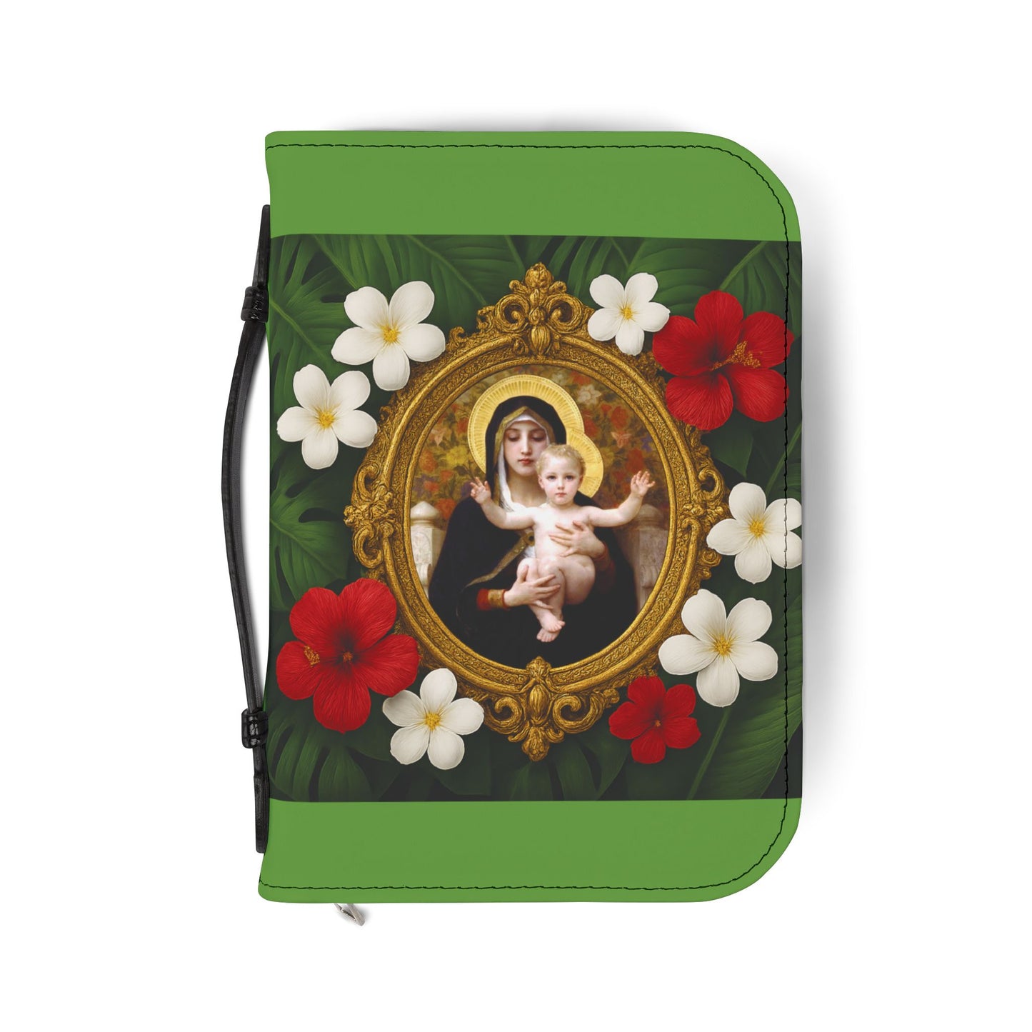 Tropical Bible Cover, Virgin of the Lilies Green / Floral Bible Protector, Christian Church Accessories