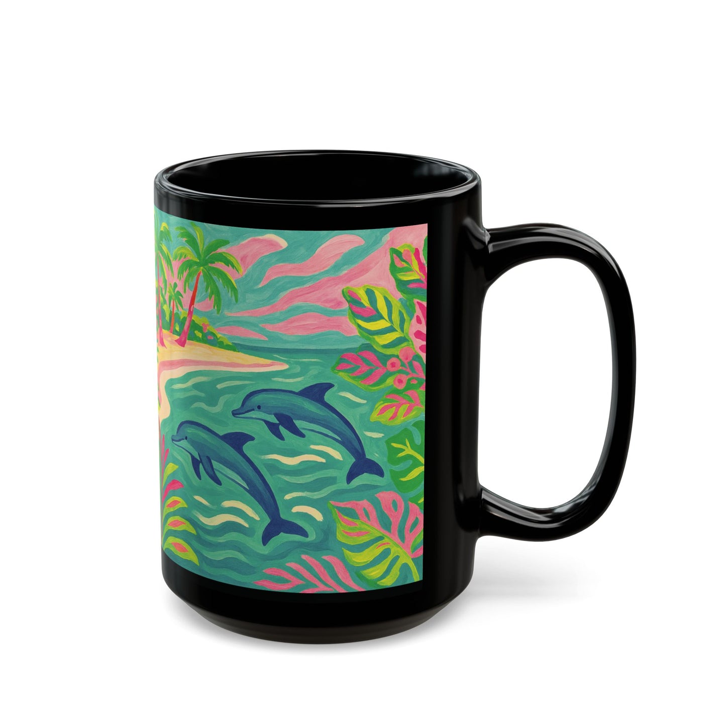 Black Coffee Mug - Dancing Dolphins