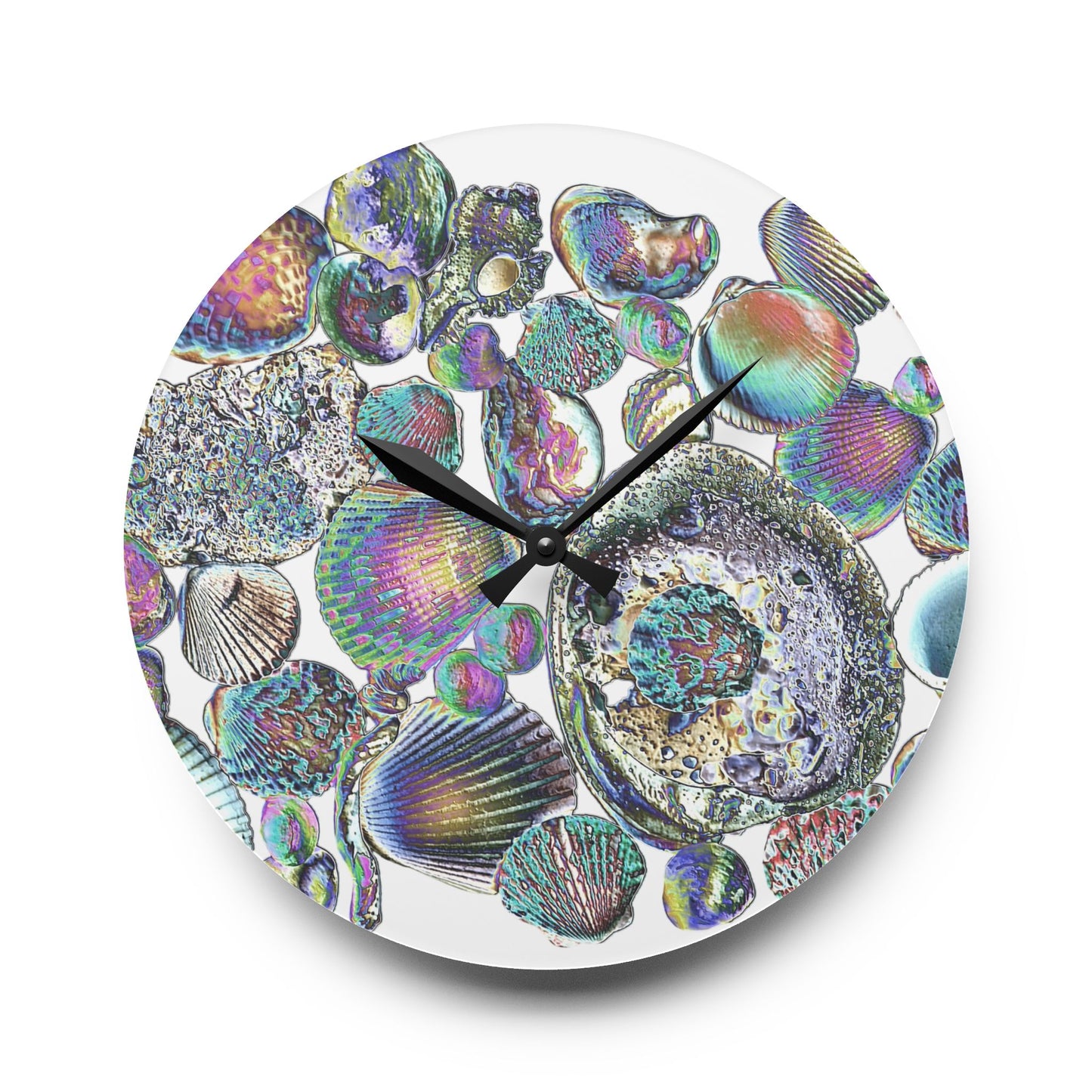 Acrylic Wall Clock - Tropical Decor for Home and Office / Heatwave Seashell Collection / White Background