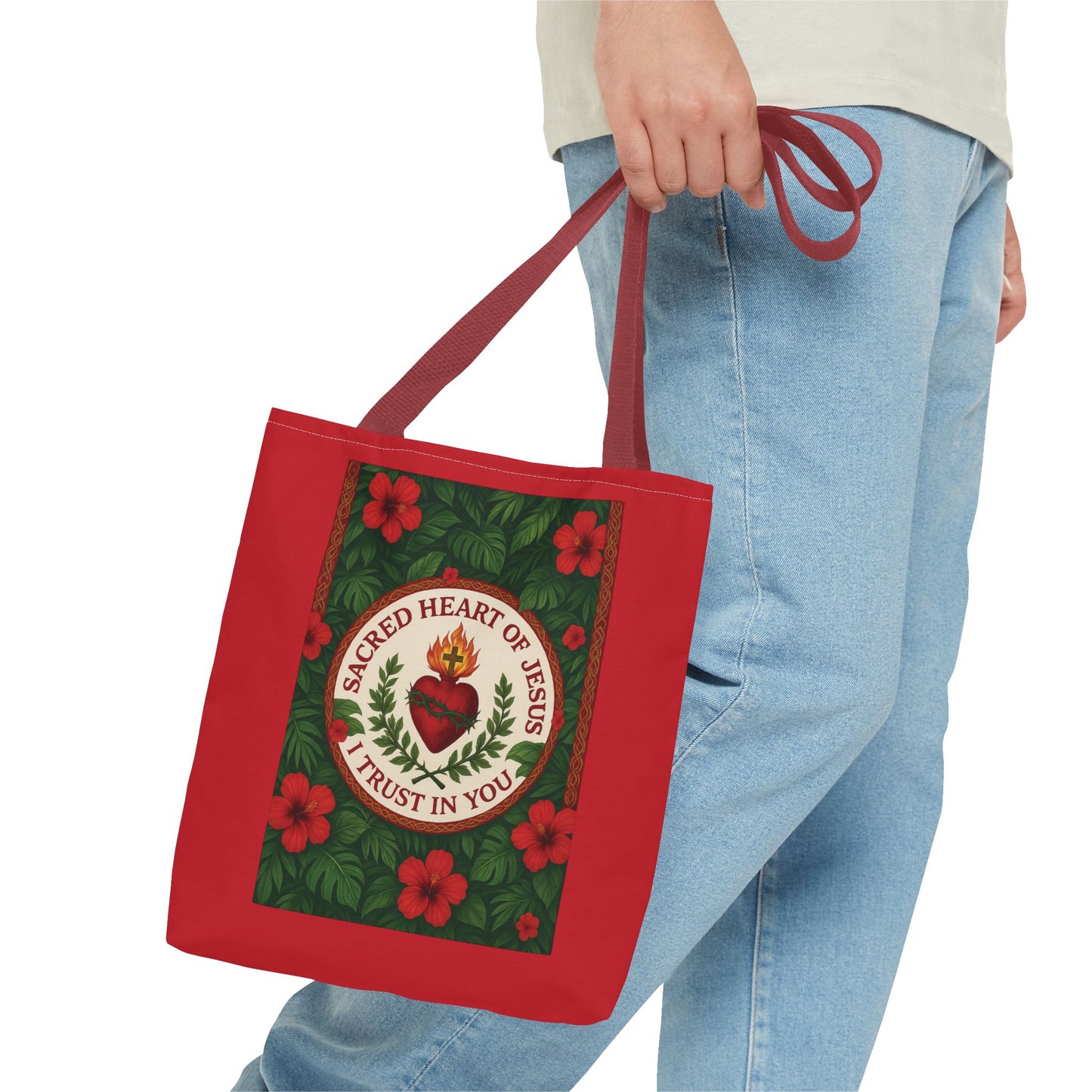 Religious Tote Bag - 3 Sizes / Sacred Heart of Jesus Prayer, Red