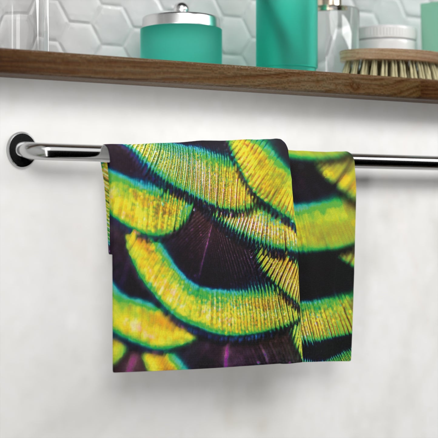 Face Towel - Yellow Peacock Feathers