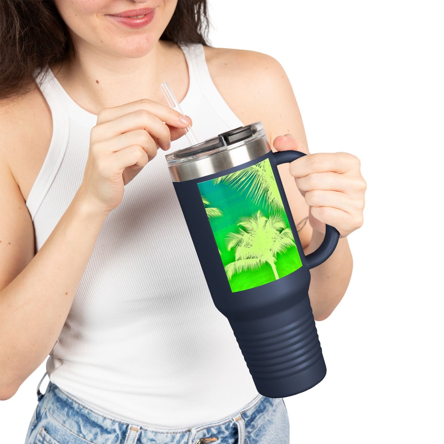 Insulated Travel Mug, 40oz / Palm Glow Green - Perfect for Outdoor Adventures