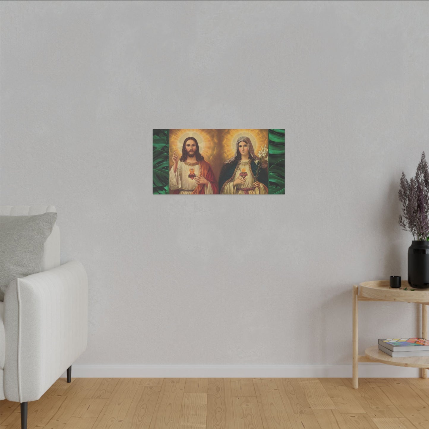 "Tropical Rainforest Jesus and Mary" Religious Canvas Artwork - Stretched Canvas Print / Byzantine Icons