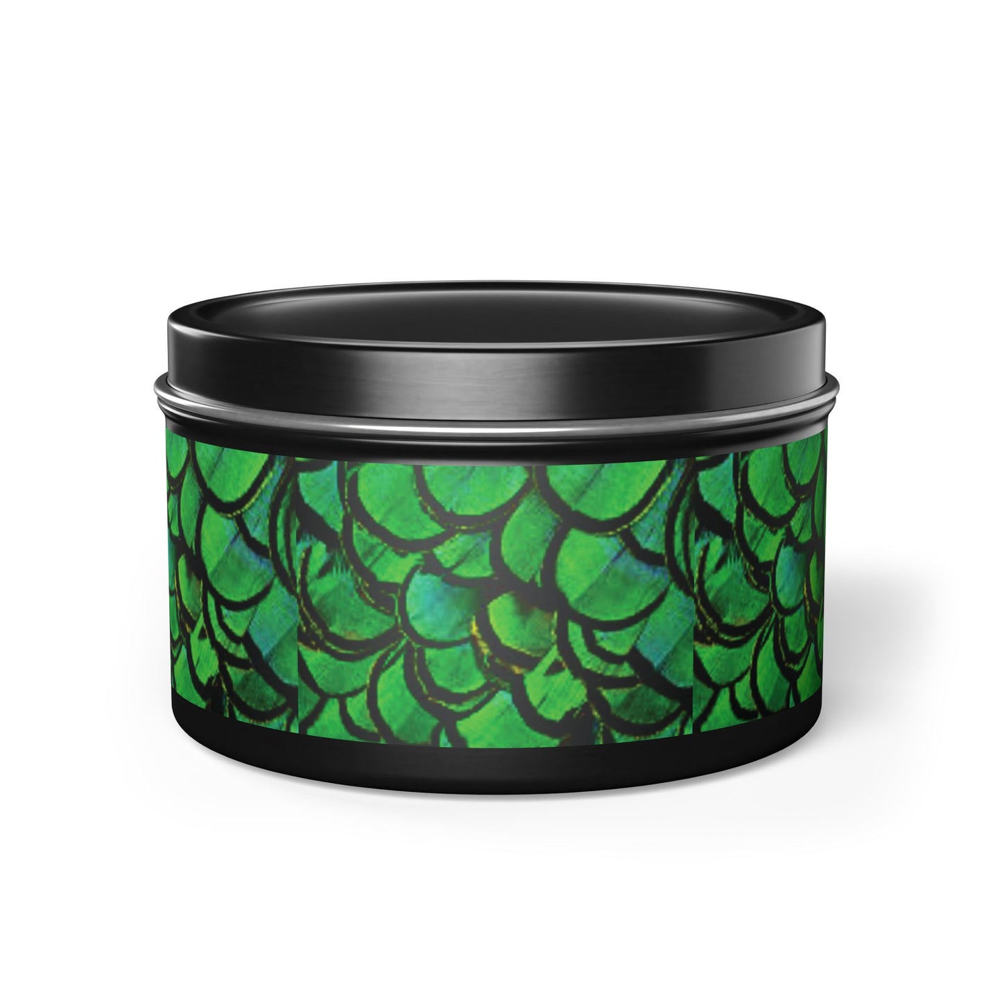 Tin Candles, 2 sizes, 3 tin colors - Green Peacock