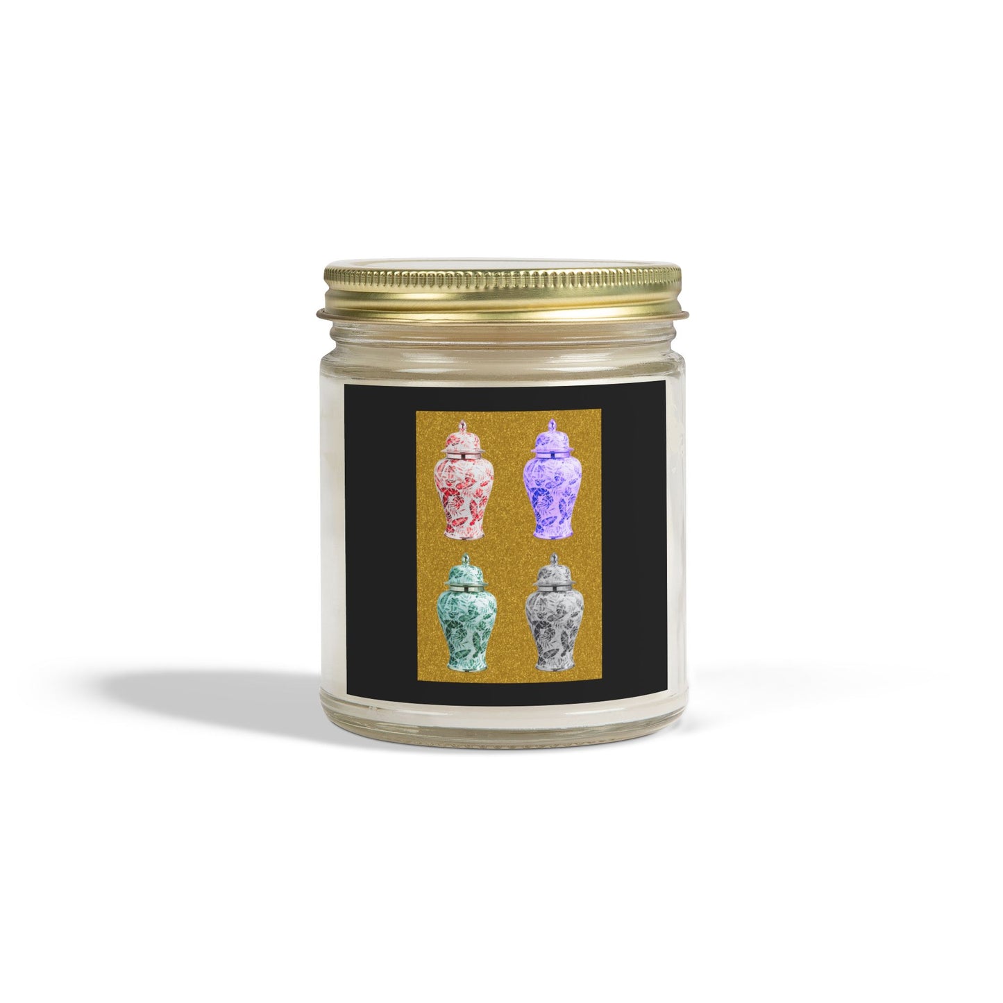 Scented Candles, Coconut Apricot Wax (4oz, 9oz) - Pop Art Tropical Ginger Jars, Gold