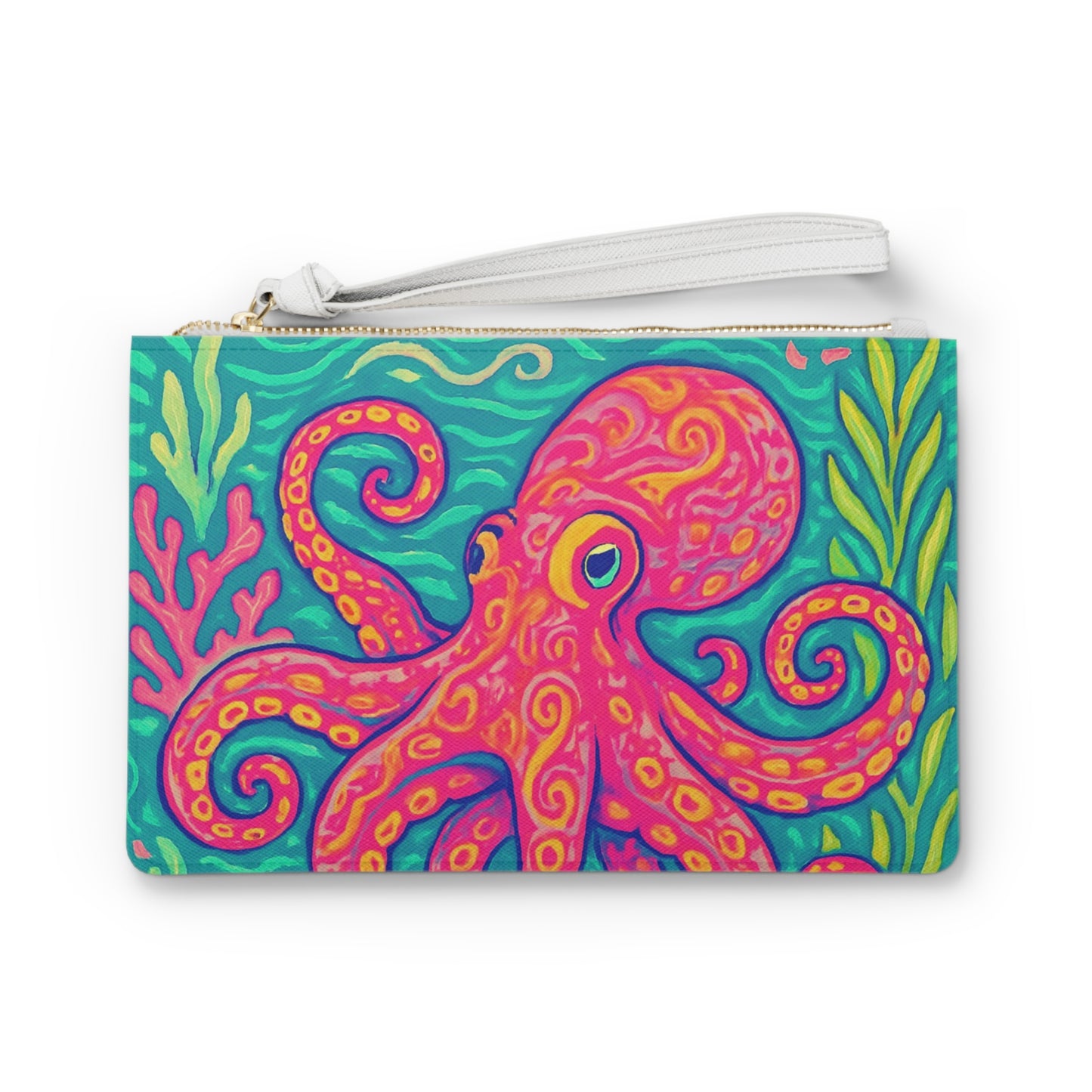 Tropical Faux Leather Clutch Bag - Perfect for Beach Adventures & Summer Vacations / Octopus Kraken Joe, Red