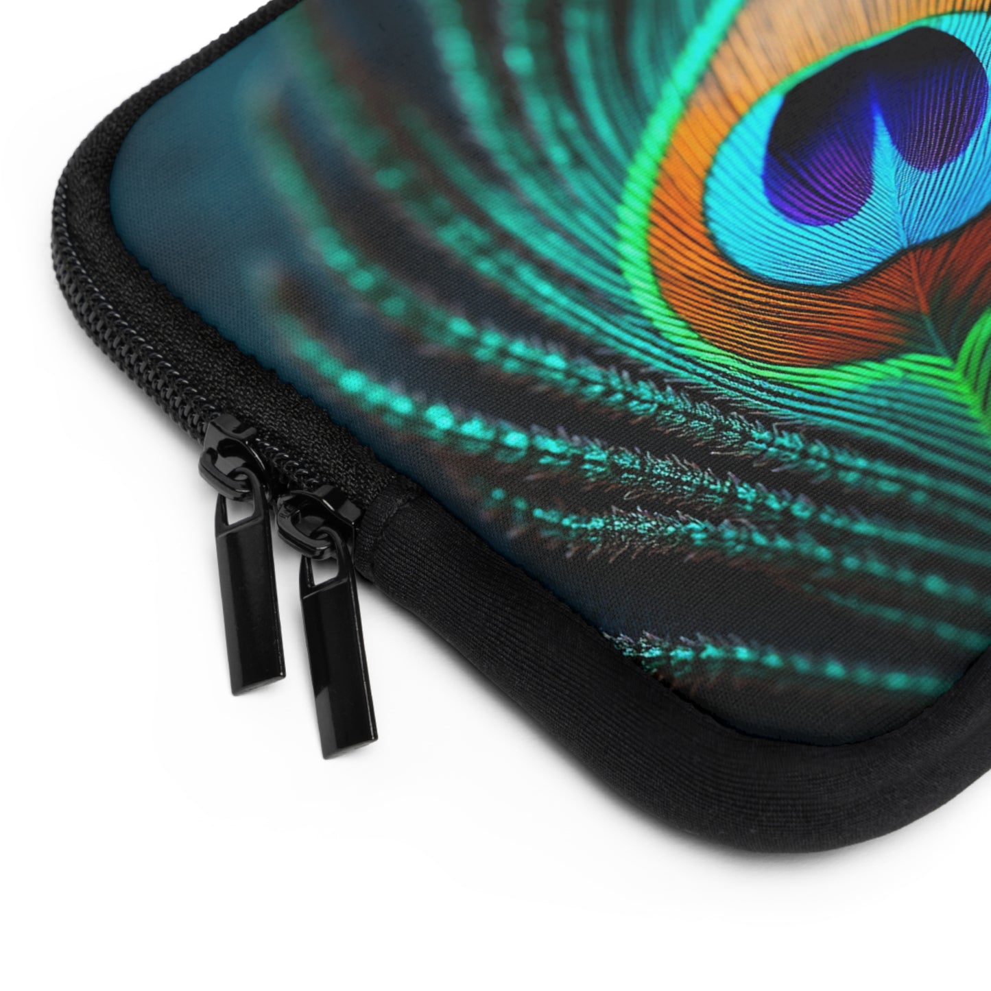 Tropical Laptop Sleeve, 5 Sizes - Perfect for Rainforest Lovers & Students / Peacock Eye Feather, Turquoise