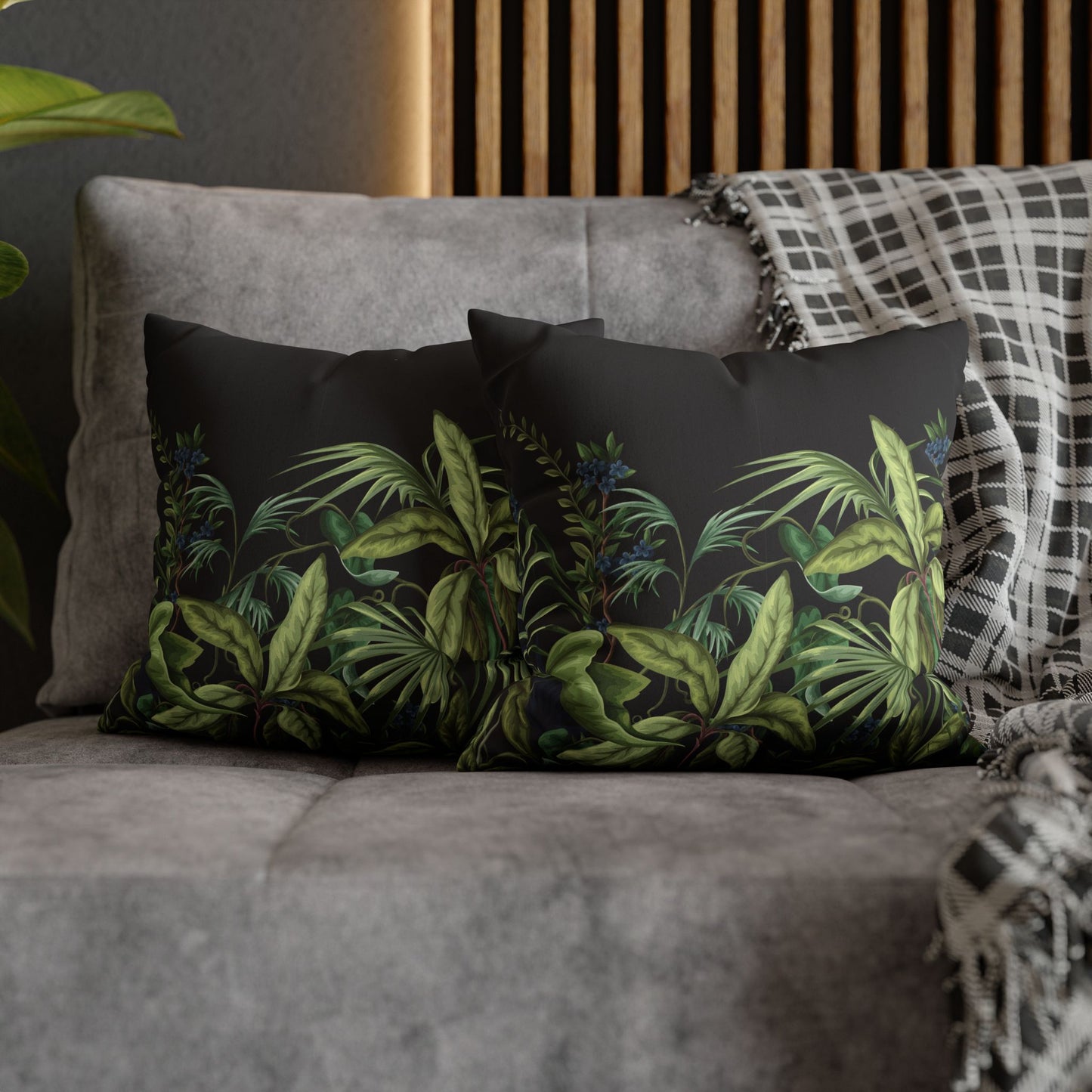 Faux Suede Square Pillowcase - Midnight Jungle