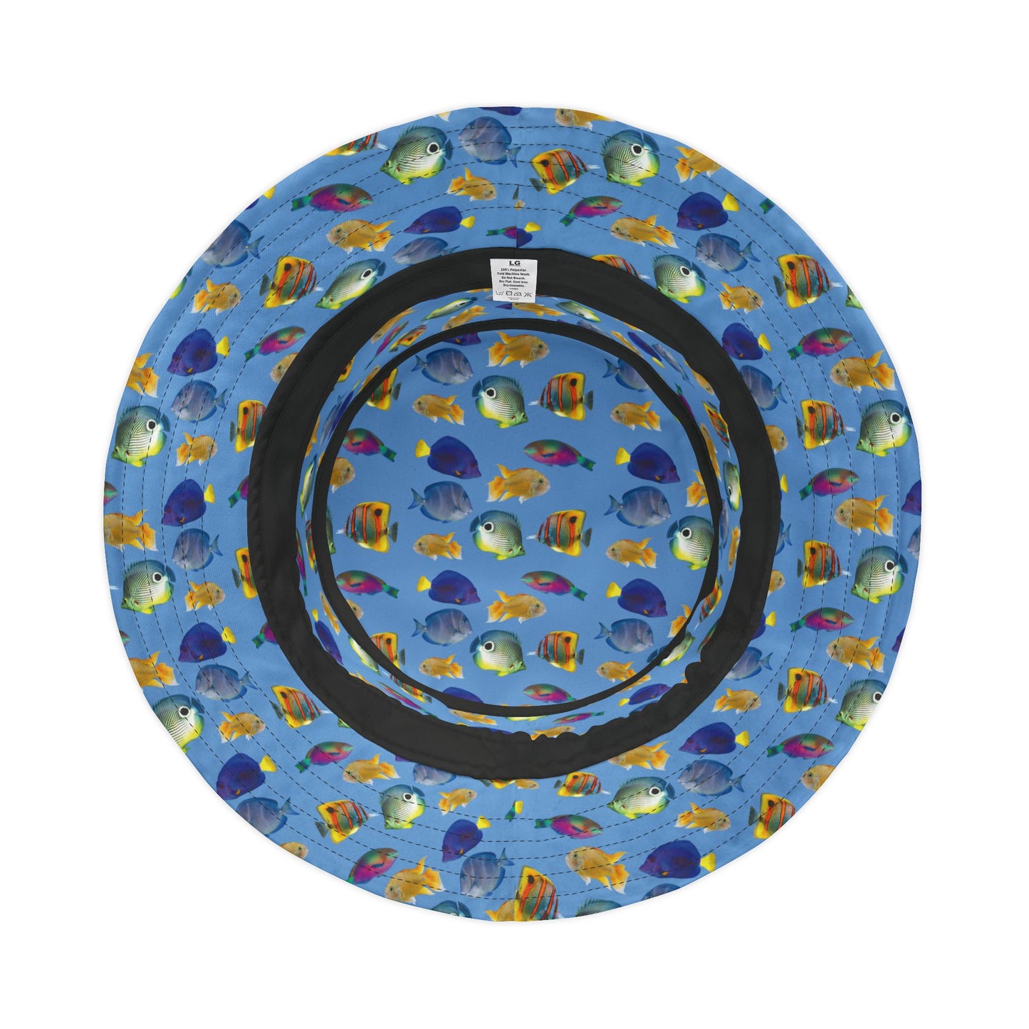 Tropical Polyester Bucket Hat, 2 Sizes - School of Fish / Light Blue