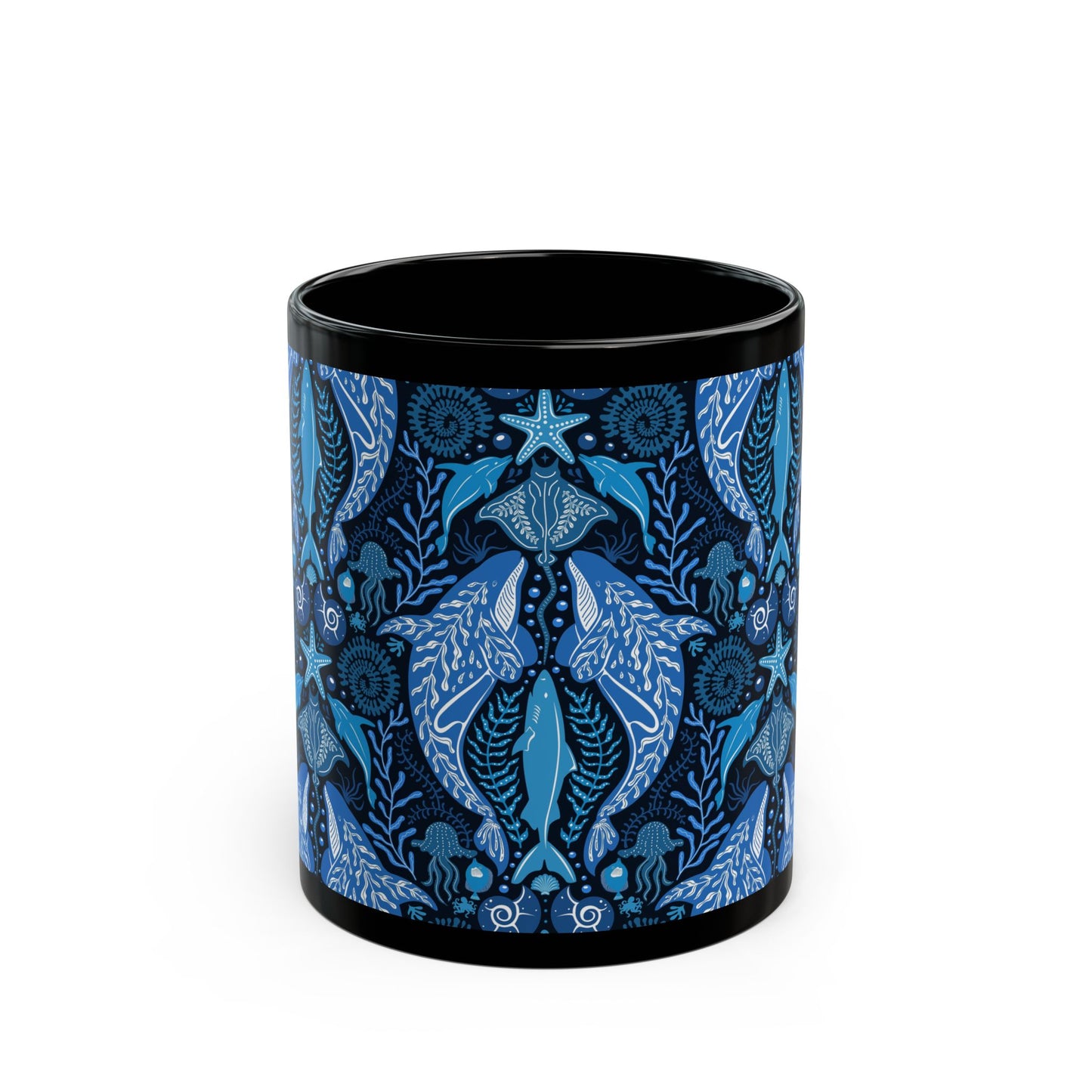 Black Coffee Mug, Mystic Ocean, Blue