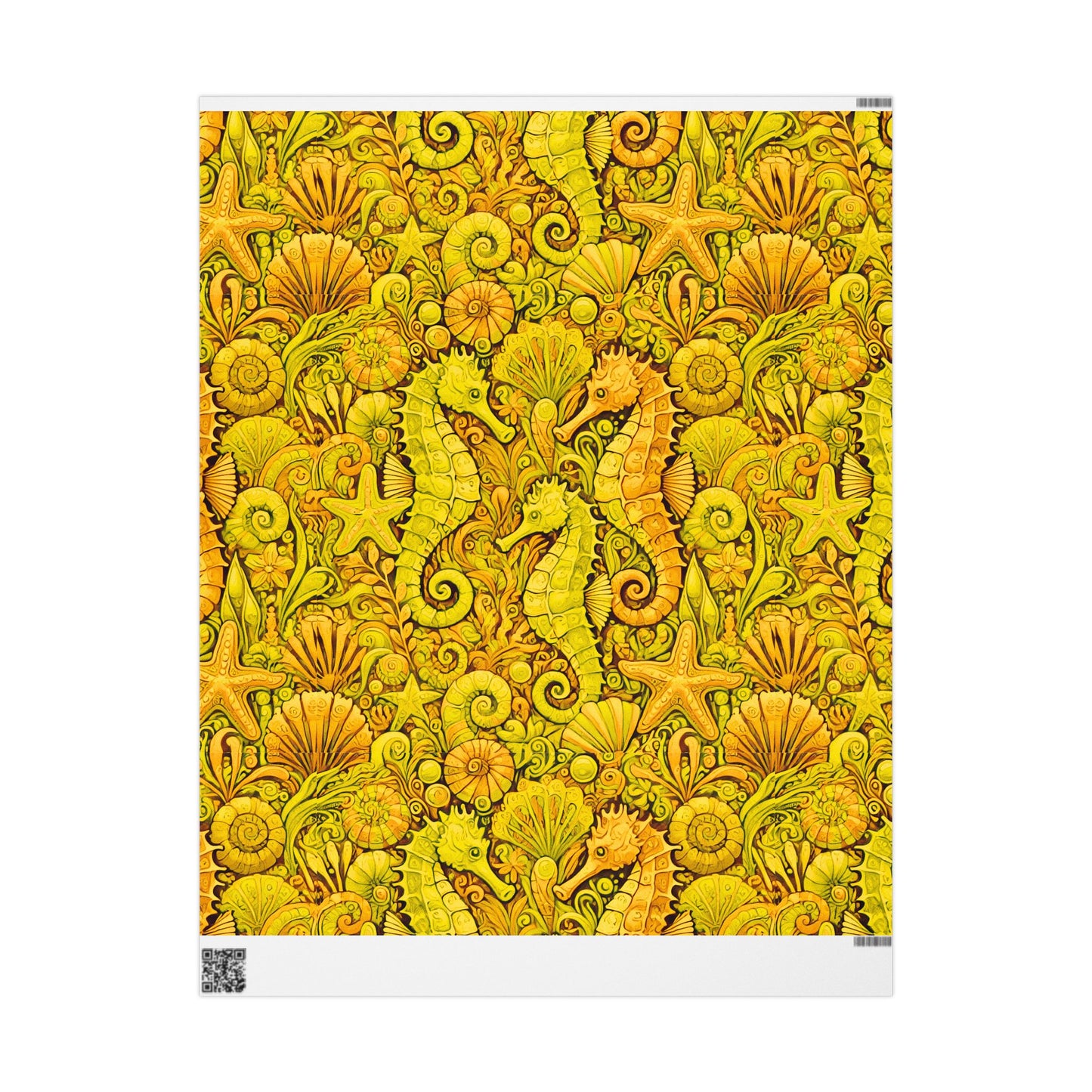 Wrapping Paper - Tropical Gift Wrap for All Occasions, 3 Sizes/2 Finishes / Seahorses, Yellow
