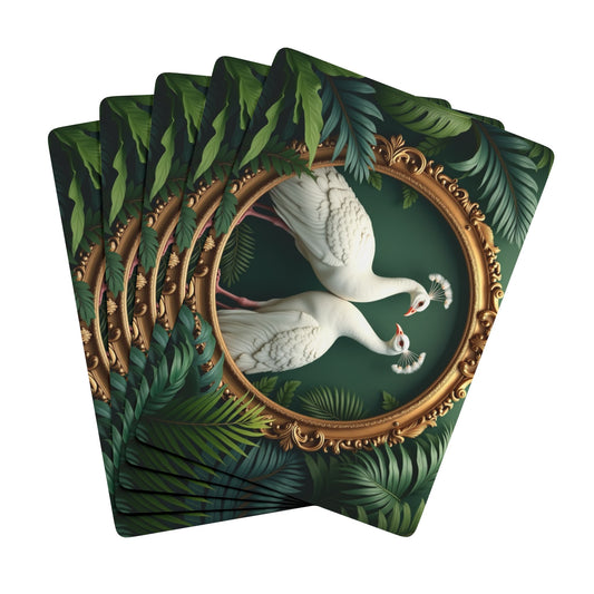 Poker Playing Cards - Framed White Peacocks
