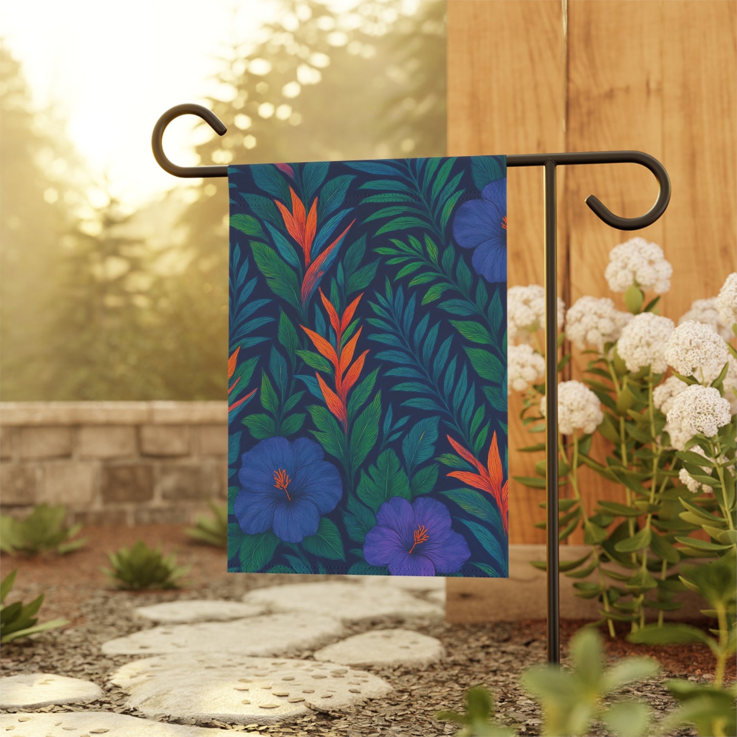 Tropical Garden Flag - Perfect for Outdoor Decor / Midnight Flowers, Navy