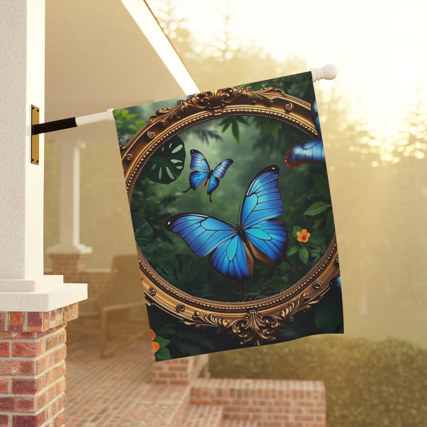 Tropical Garden Flag - Perfect for Outdoor Decor / Framed Monarch Butterflies