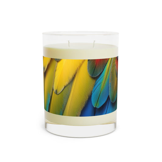 Macaw Feathers Scented Candle - 11oz Full Glass, Tropical Decor