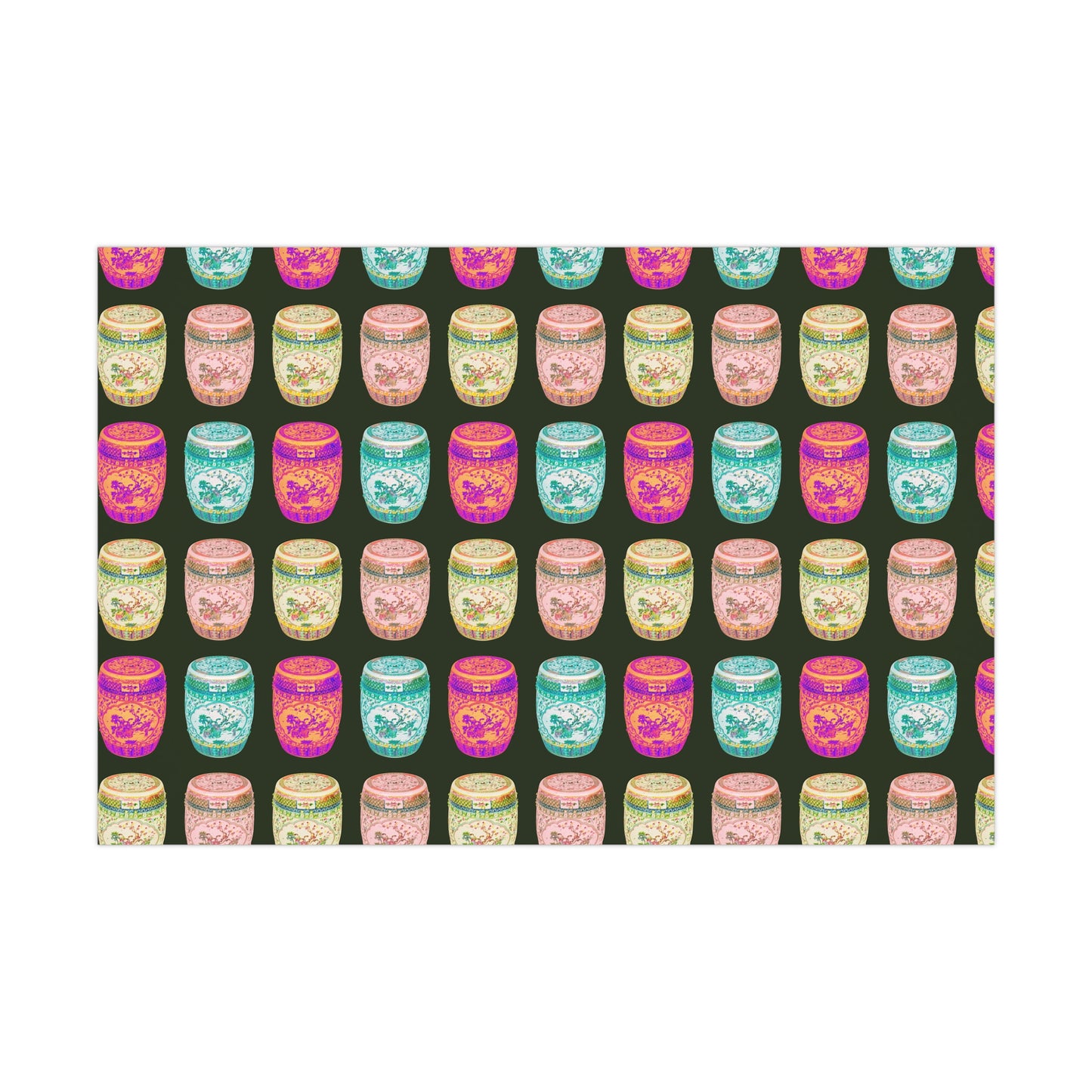 Wrapping Paper - Tropical Gift Wrap for All Occasions / 3 Sizes, 2 Finishes / Pop Art Porcelain Stools, Black