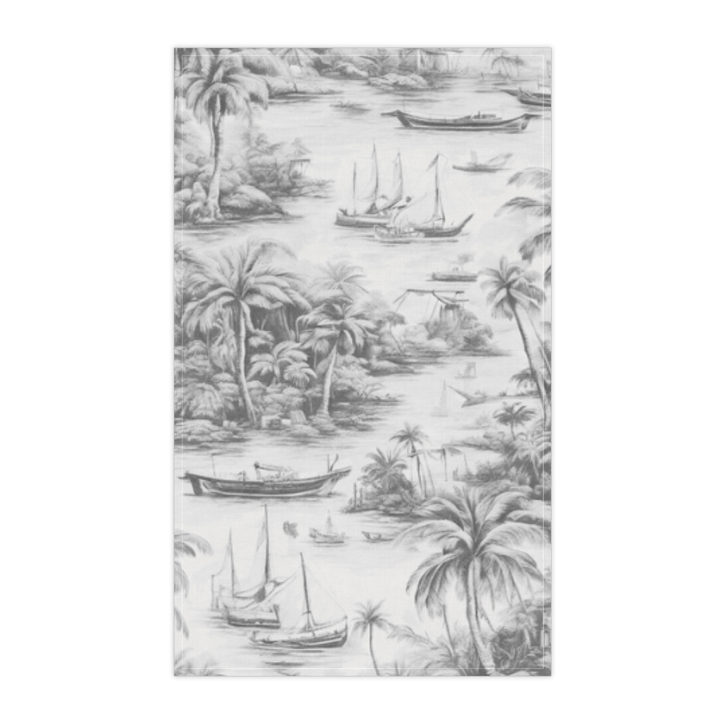 Tea Towels (cotton, poly), Tropical Toile #1, Soft Black