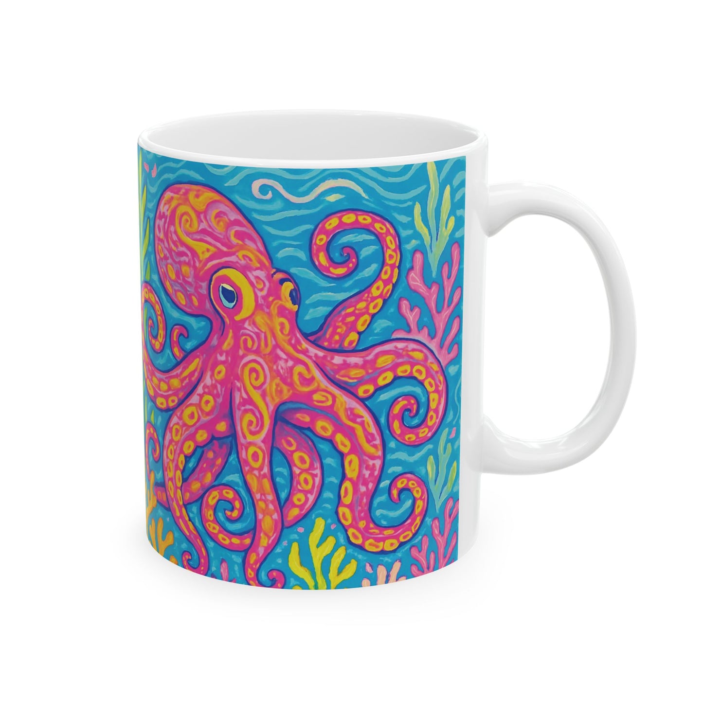 Ceramic White Mug - 11oz & 15oz, Octopus Kraken Joe