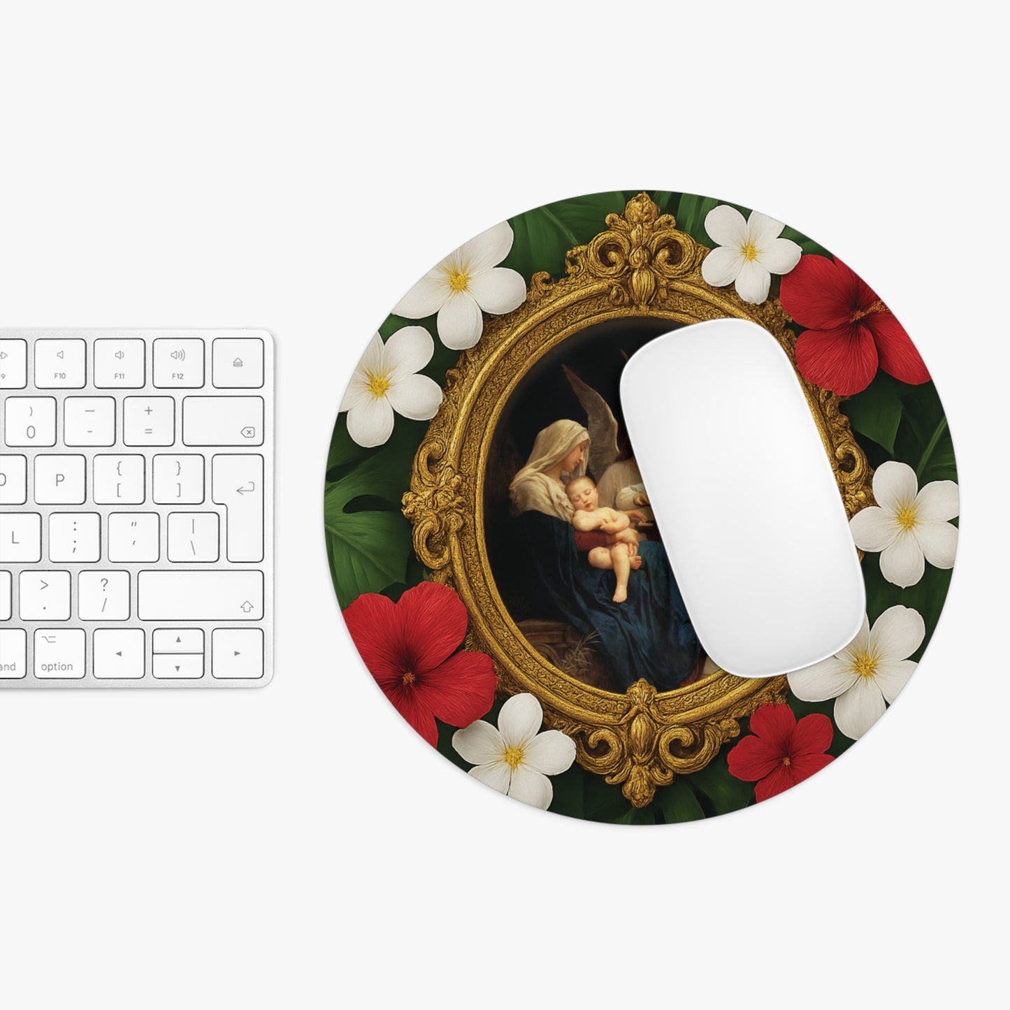 Religious Tropical Mouse Pad, 2 Shapes - Beach Vibes for Home Office & Gamer / Song of the Angels