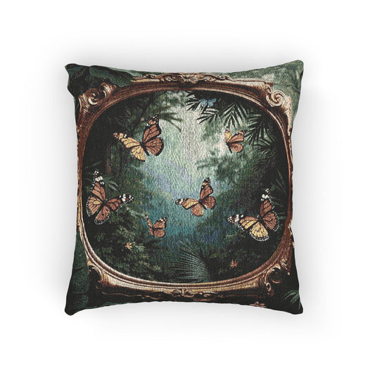 Woven Pillow, 17"W x 18"L - Framed Monarch Gathering