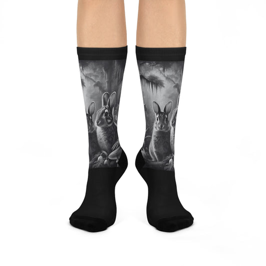 Cushioned Crew Socks - Rainforest Robbits / Slate