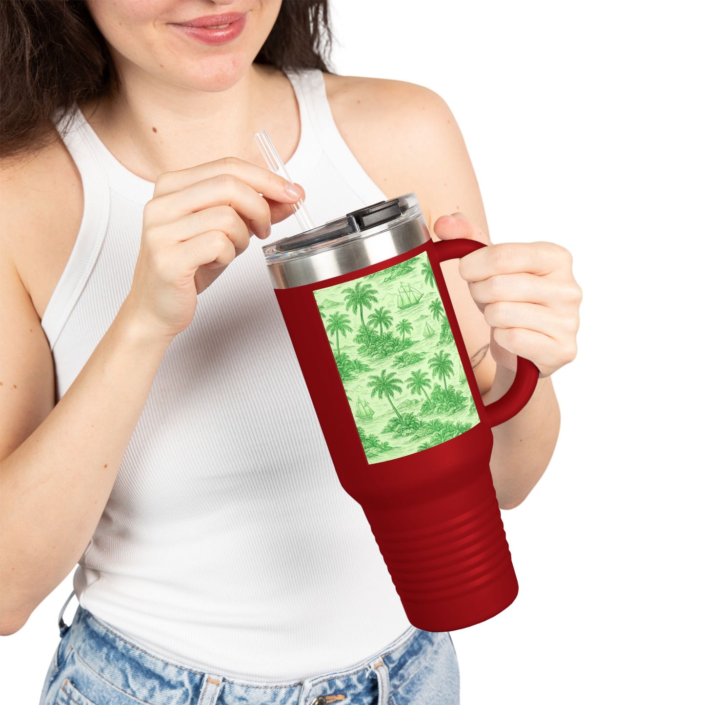 Insulated Travel Mug, 40oz / Faraway Toile/Green - Perfect for Outdoor Adventures