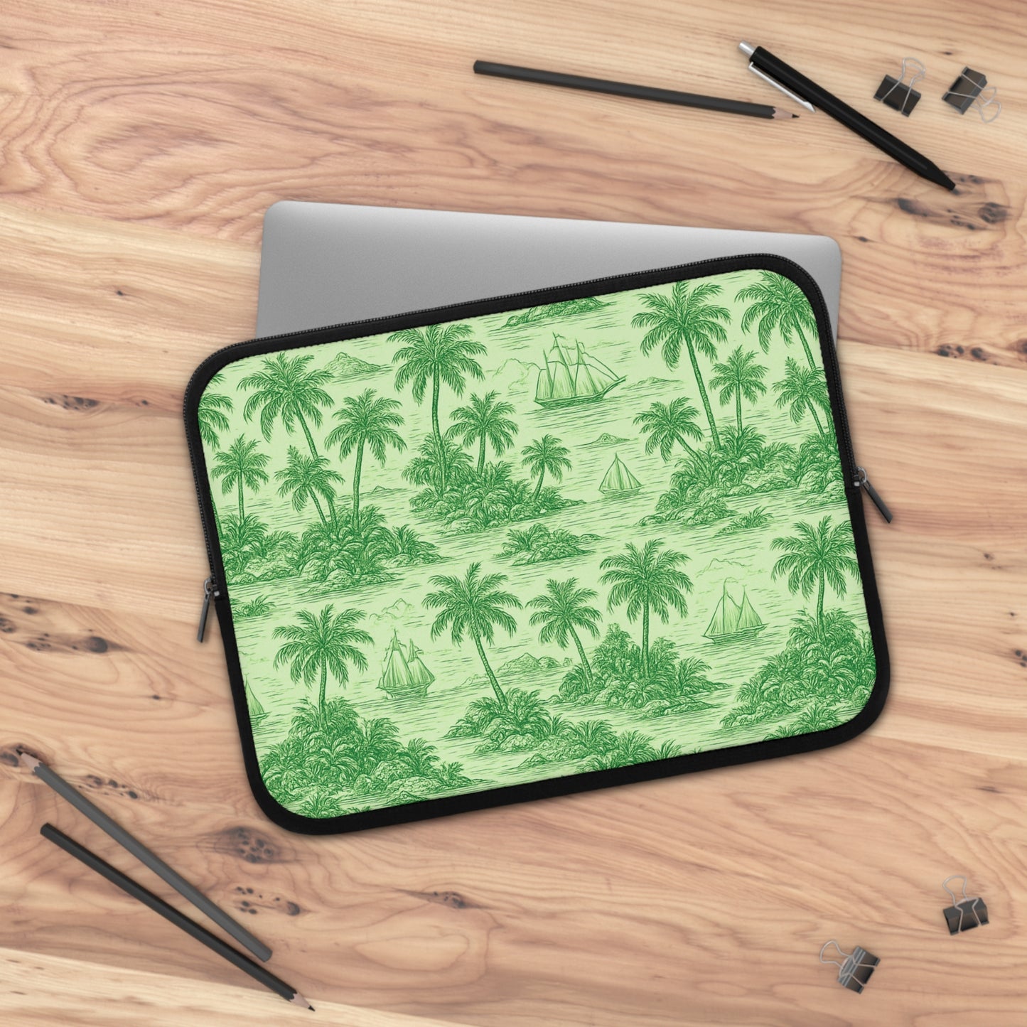 Tropical Laptop Sleeve, 5 Sizes - Perfect for Beach Lovers & Students / Faraway Toile, Green