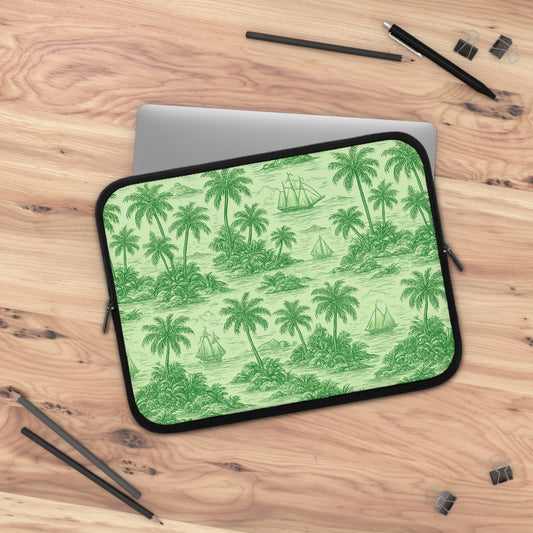Tropical Laptop Sleeve, 5 Sizes - Perfect for Beach Lovers & Students / Faraway Toile, Green