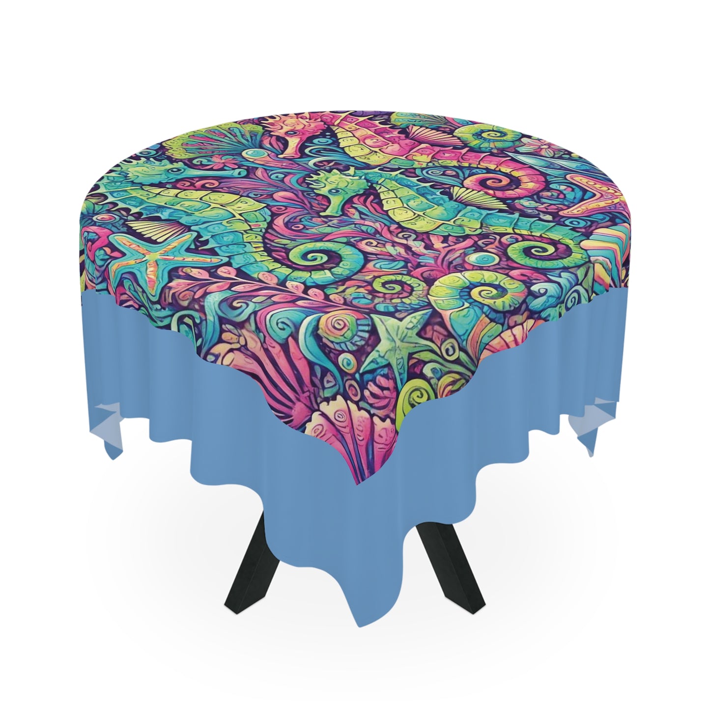 Seahorse Trio/Lt. Blue ~ Square Tablecloth, 55" x 55"