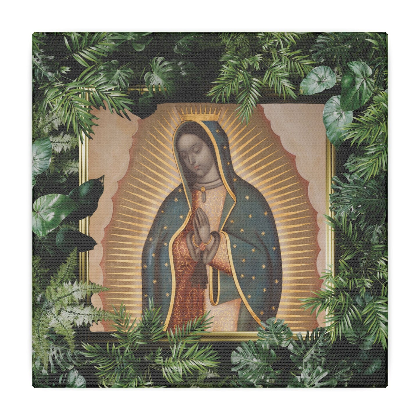 "Tropical Our Lady of Guadalupe" Religious Canvas Artwork - Stretched Canvas Print / Virgin Mary