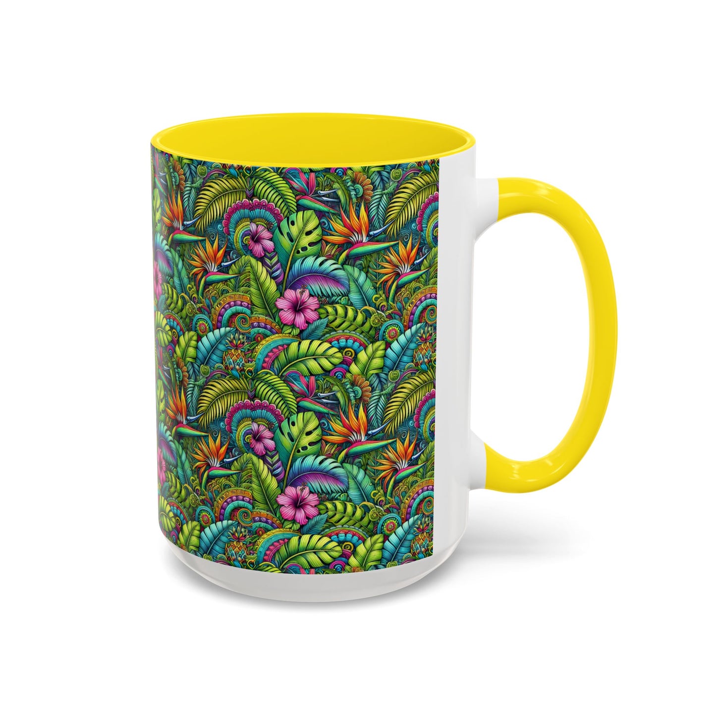 Accent Color Coffee Mug (11, 15oz), Rainforest Blooms, Various Colors