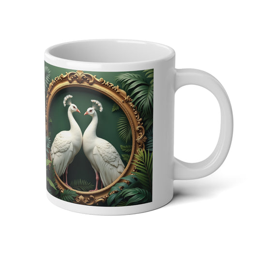 Jumbo Mug, 20oz, Framed White Peacocks | Tropical Coffee Cup