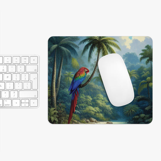 Rainforest Mouse Pad, 2 Shapes - Fun Vibes for Home Office & Gamer / Tropical Sleeping Beauty Parrot