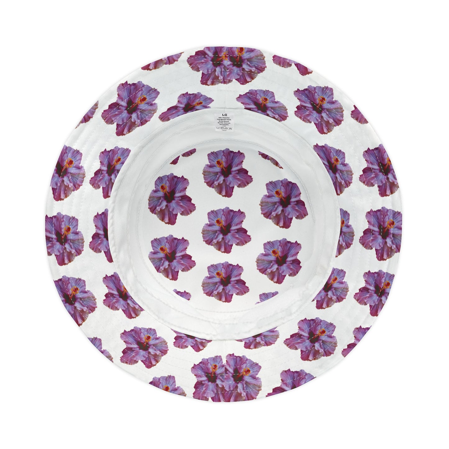 Tropical Polyester Bucket Hat, 2 Sizes - Purple Hibiscus/White