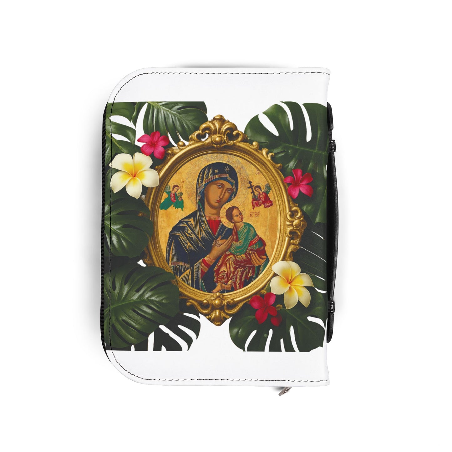 Tropical Bible Cover, Our Lady of Perpetual Help, Green / Floral Bible Protector, Christian Church Accessories
