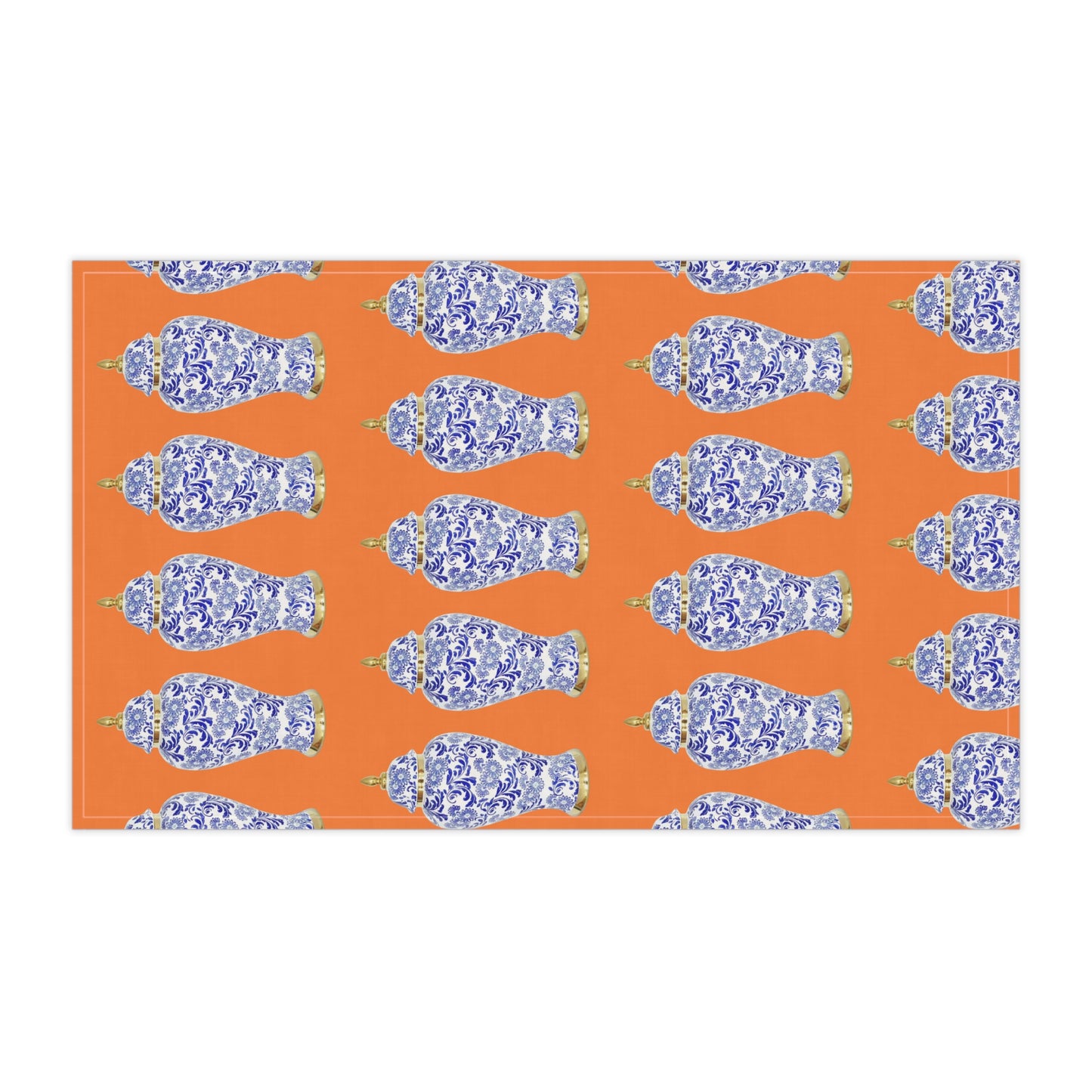 TeaTowels (cotton, poly), Blue and Gold Ginger Jar repeat medium orange