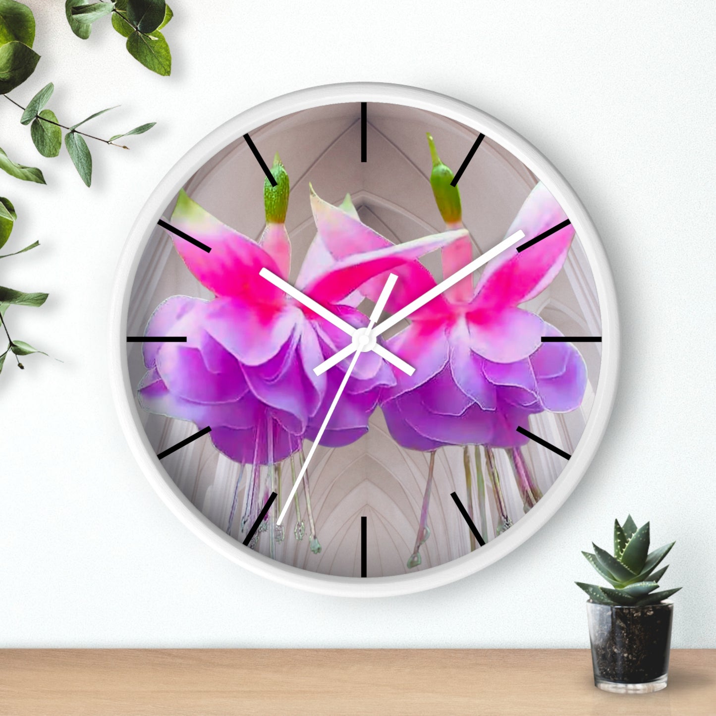 Wall Clock, Two Pink Fuchsias / Gothic, Hands/Base Variants