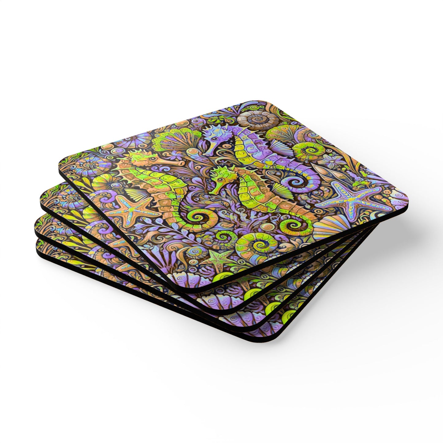 Four-piece Coaster Set - Seahorse Trio, Purple
