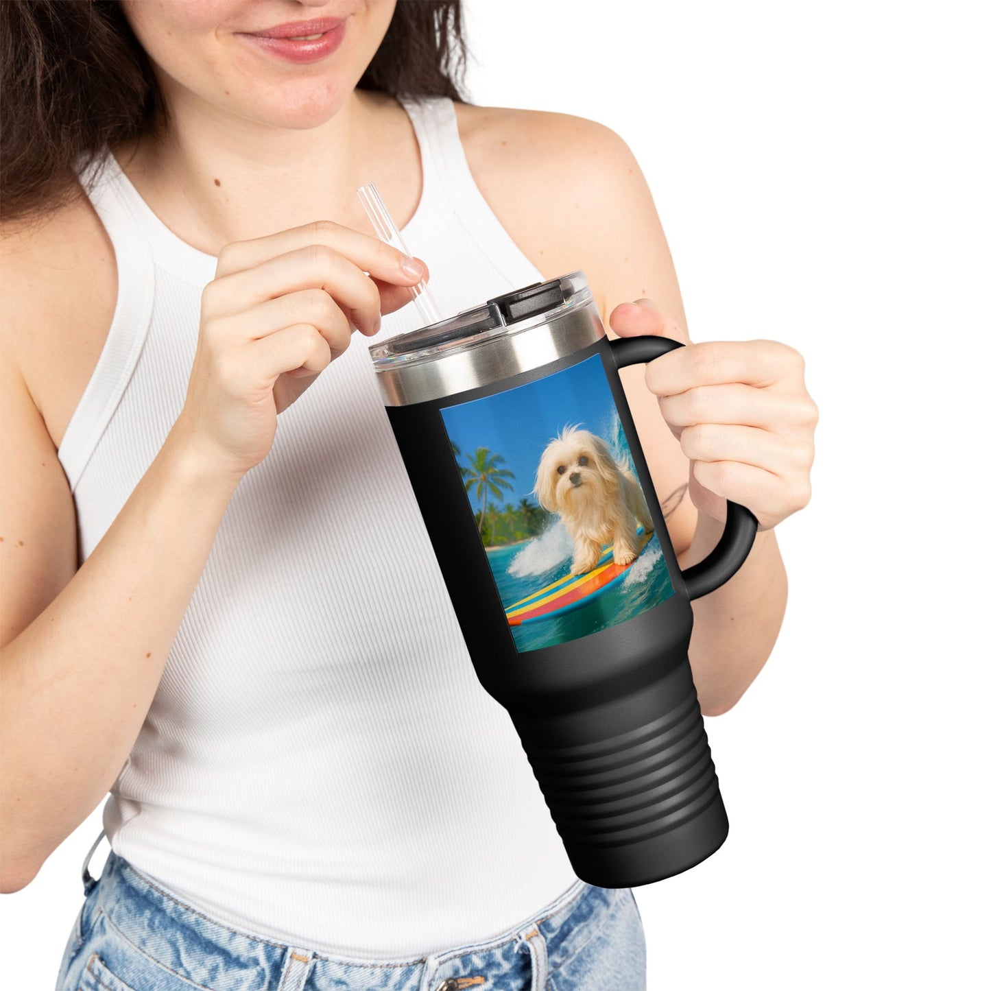 Puppy Ariel the Dog Surfer Insulated Travel Mug - 40oz - Perfect for Outdoor Adventures