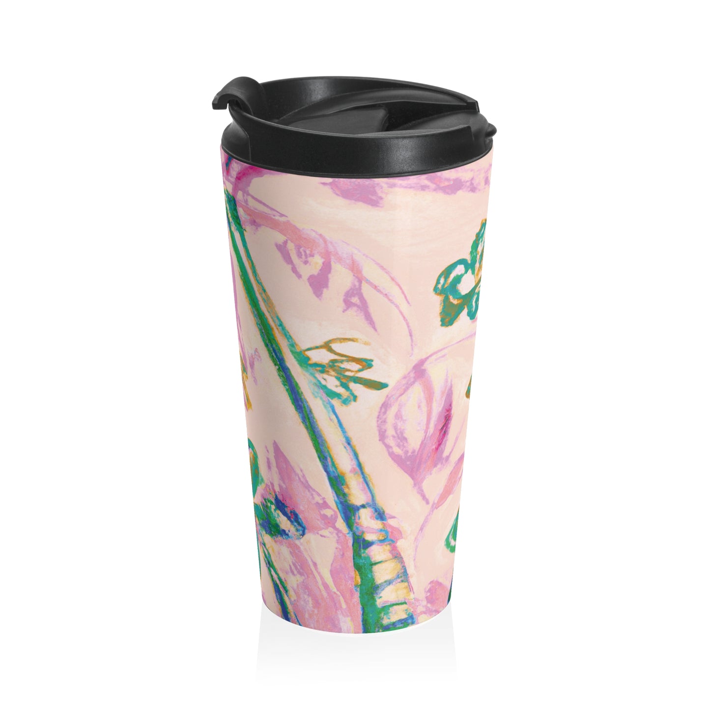 15 oz. Stainless Steel Travel Mug / Palm Doodles Pink