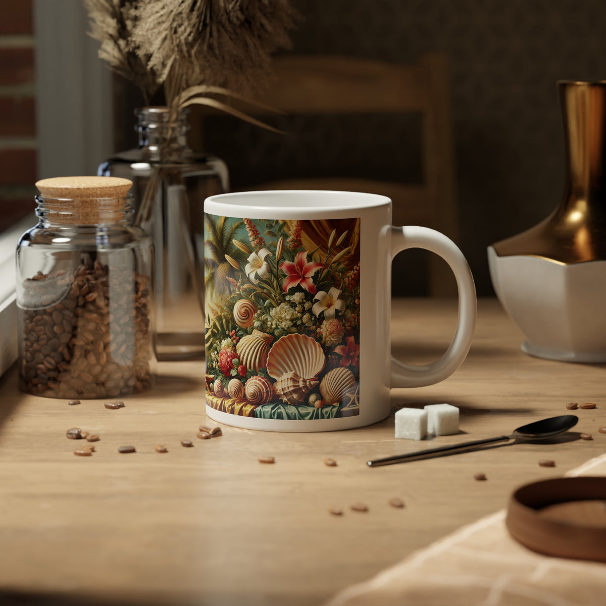 Jumbo Mug, 20oz, Seashell Tablescape | Tropical Coffee Cup
